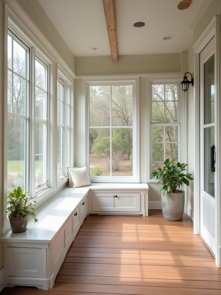 Porch with energy-efficient upgrades like insulated windows and sealed doors, no people