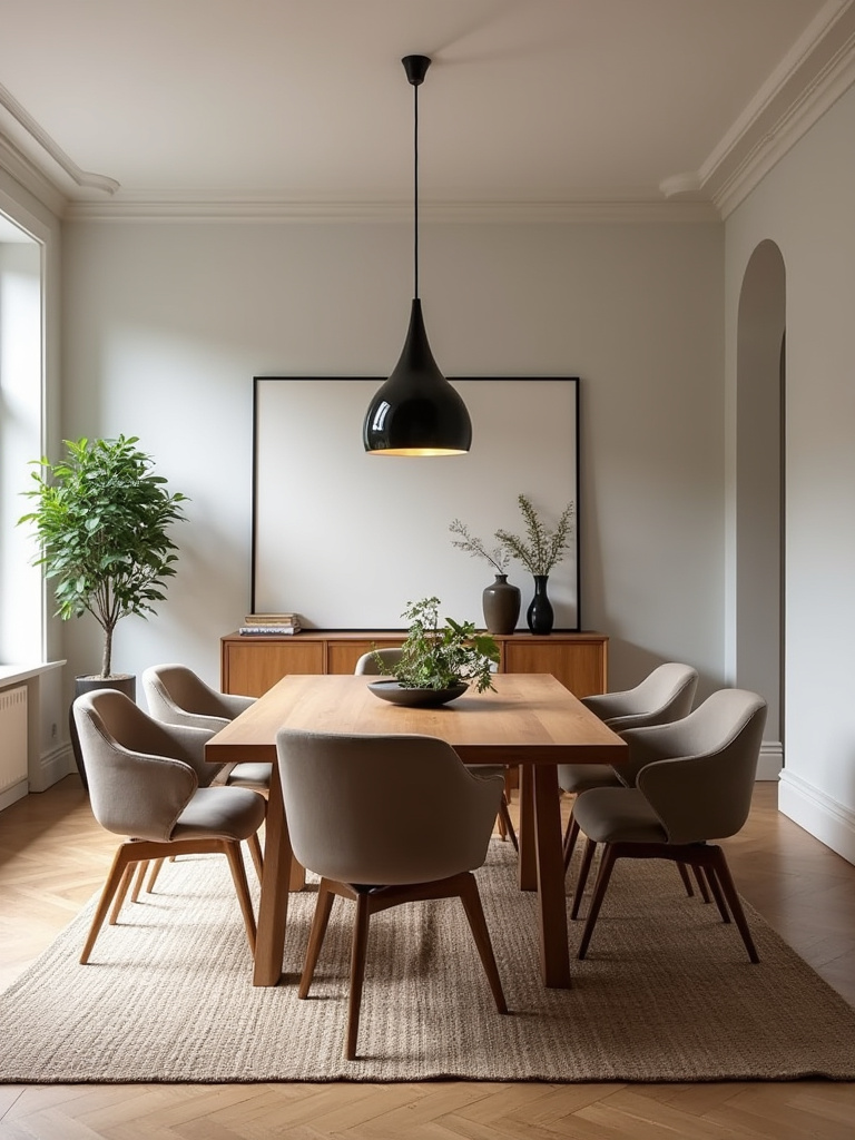 Portrait of a dining room with cohesive style direction