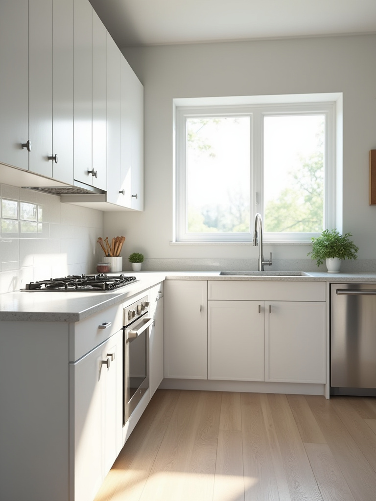 A pristine and well-organized modern kitchen with elegant finishes, representing a perfectly planned and successfully executed kitchen renovation project.