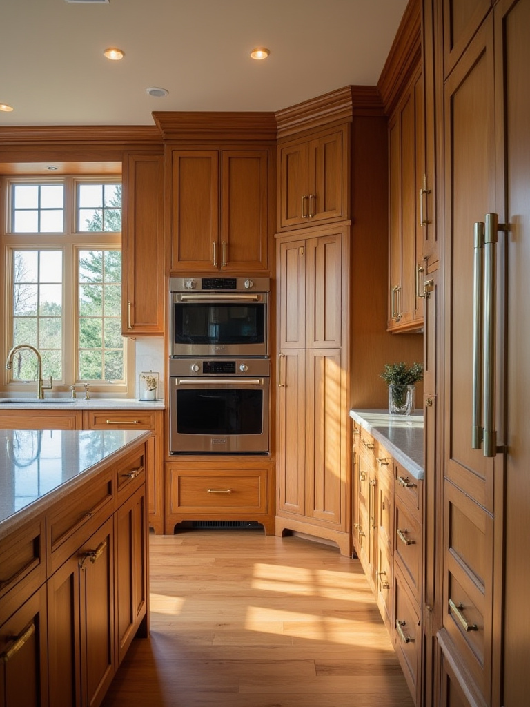 Traditional kitchen with integrated appliance panels matching cabinetry.