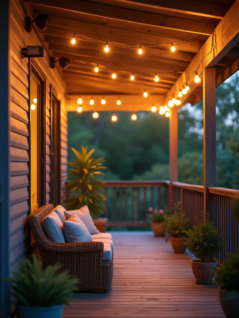 Porch with integrated outdoor speakers and smart lighting