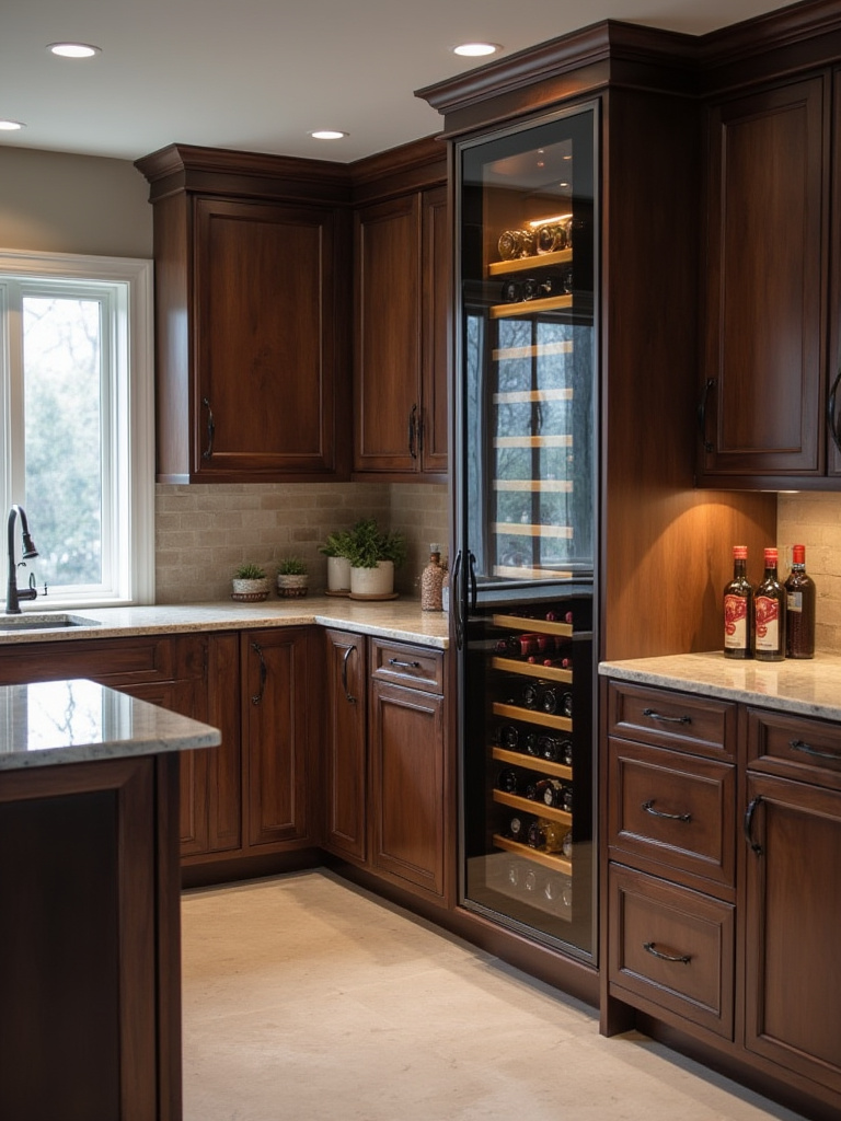 Luxurious kitchen with flush-integrated wine and beverage center