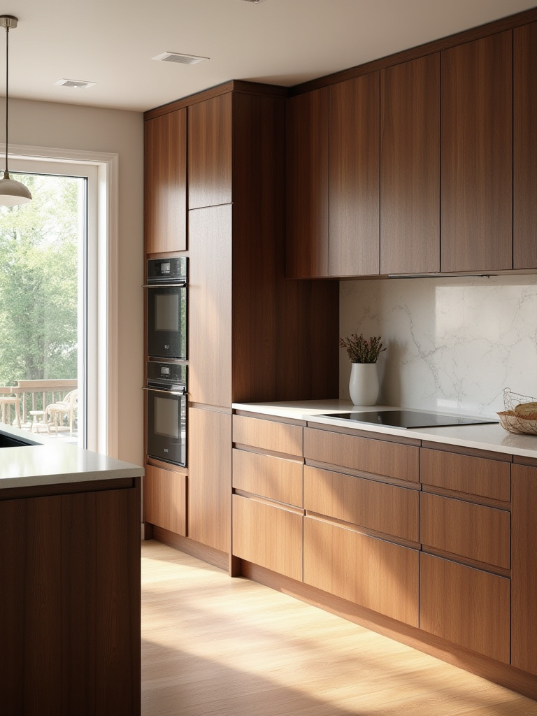 Portrait shot of luxury kitchen with bespoke cabinetry and hidden storage solutions