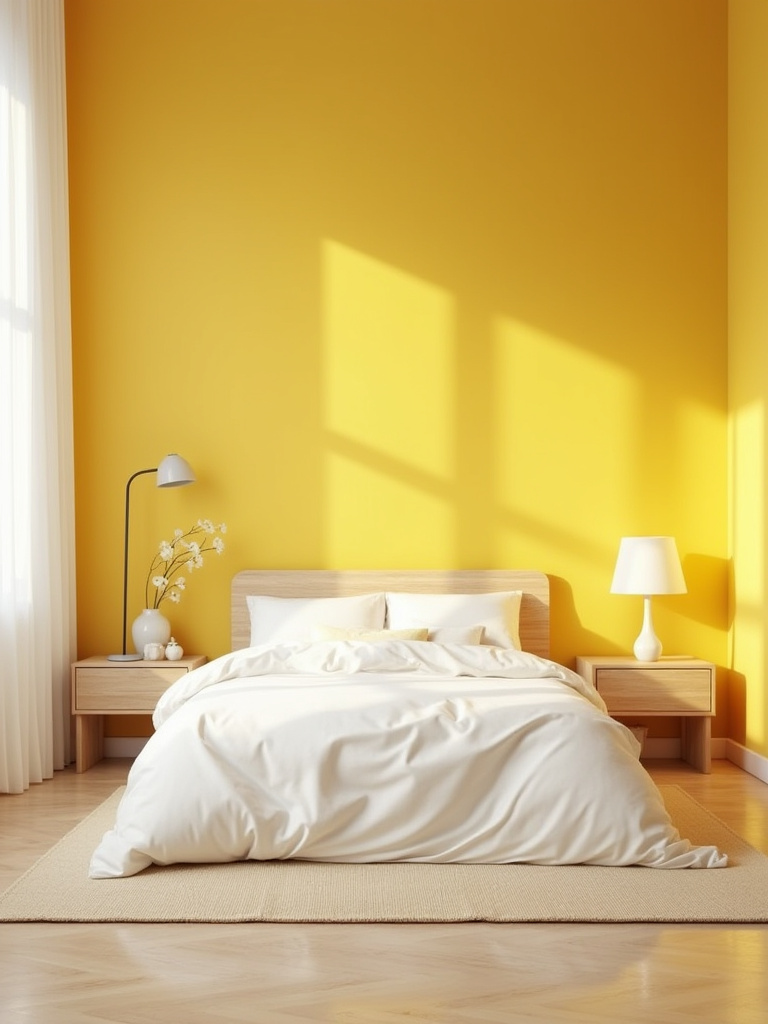 Bedroom with yellow walls and neutral flooring grounded space