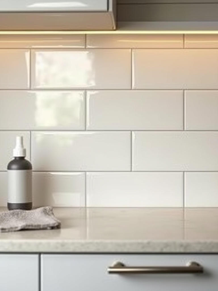Vertical shot of a sealed grout-lined kitchen backsplash