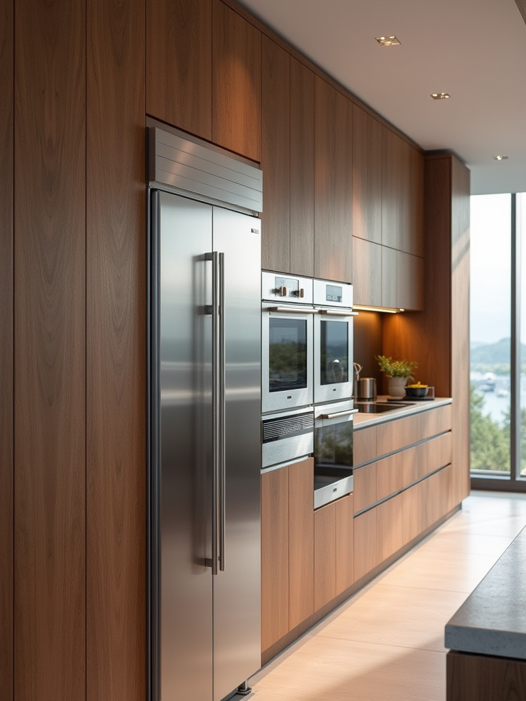 Portrait of a luxury kitchen with integrated professional-grade appliances