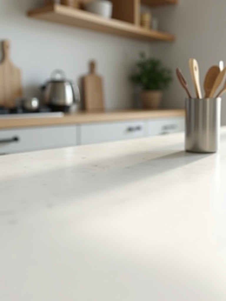 A sparkling, minimalist small kitchen counter with only essential items, illustrating successful decluttering for increased space.