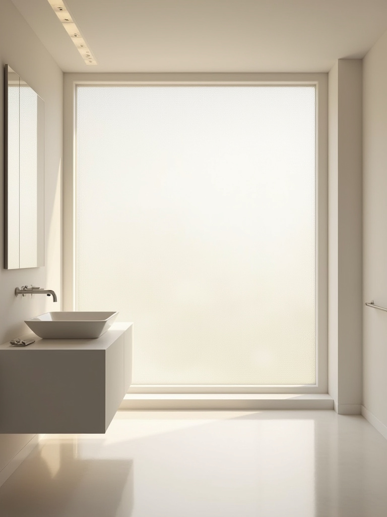 A small bathroom bathed in soft natural light coming through a window with a translucent cellular blind, creating a brighter, more spacious appearance.