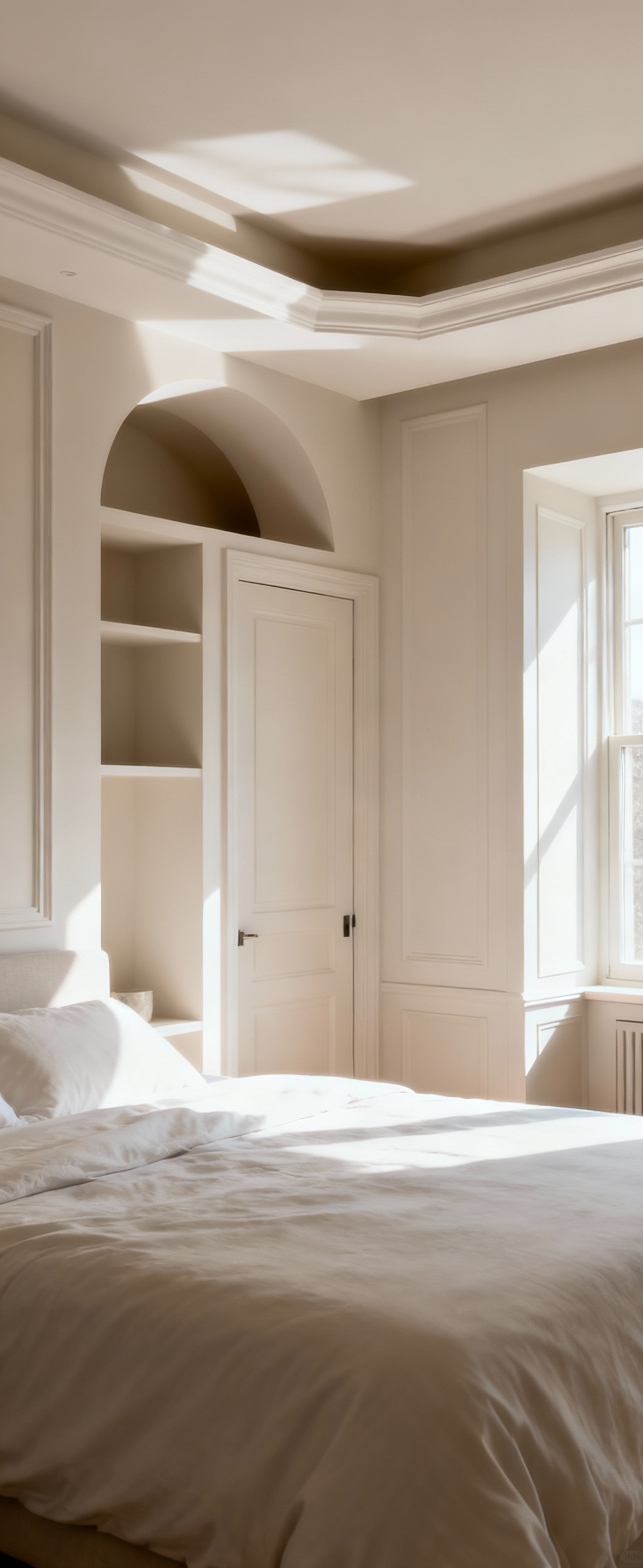 Illustration of a meticulously planned bedroom layout highlighting previously underutilized areas, such as vertical voids and deep corner recesses, demonstrating efficient space optimization.