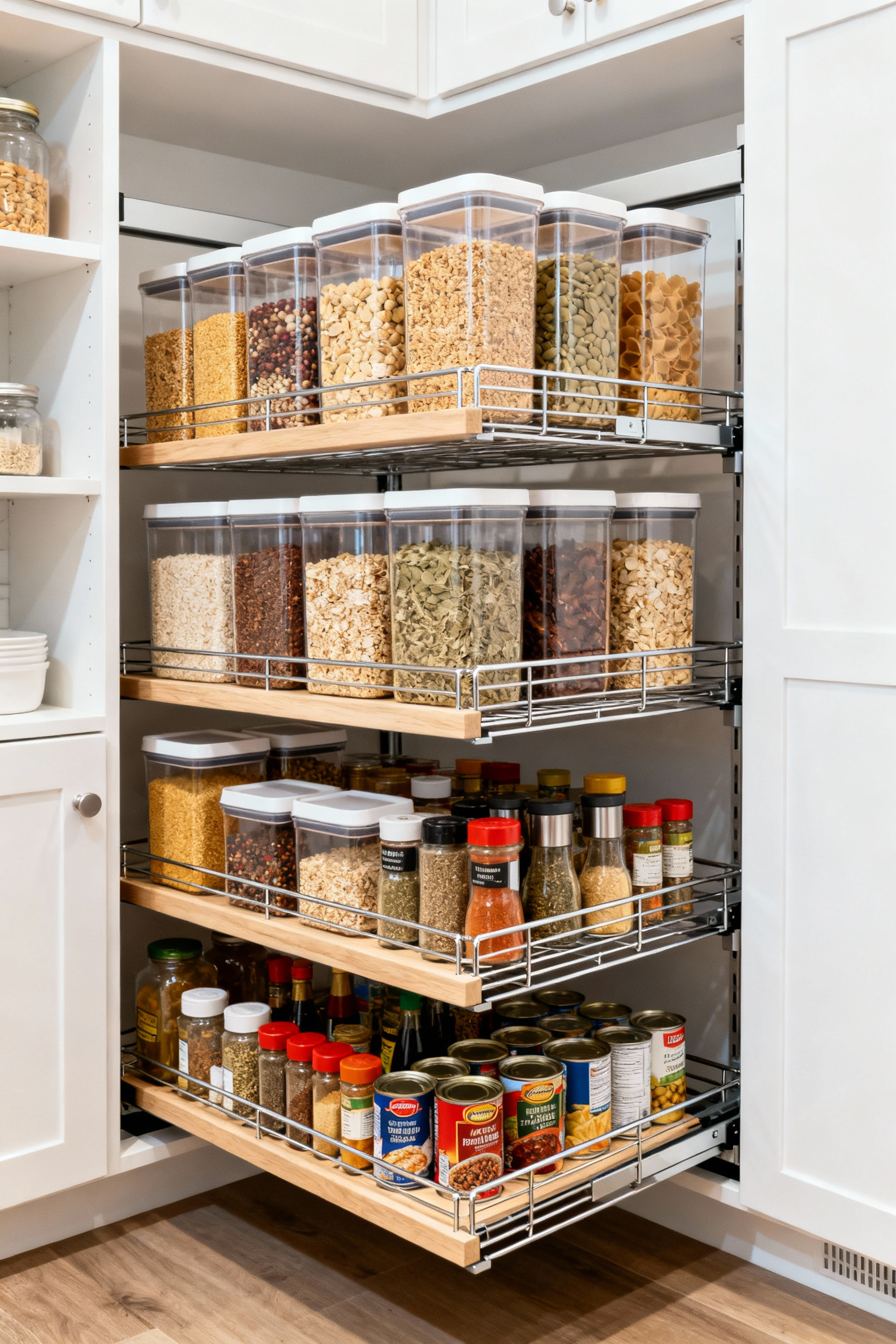 An organized pantry corner with <a href=