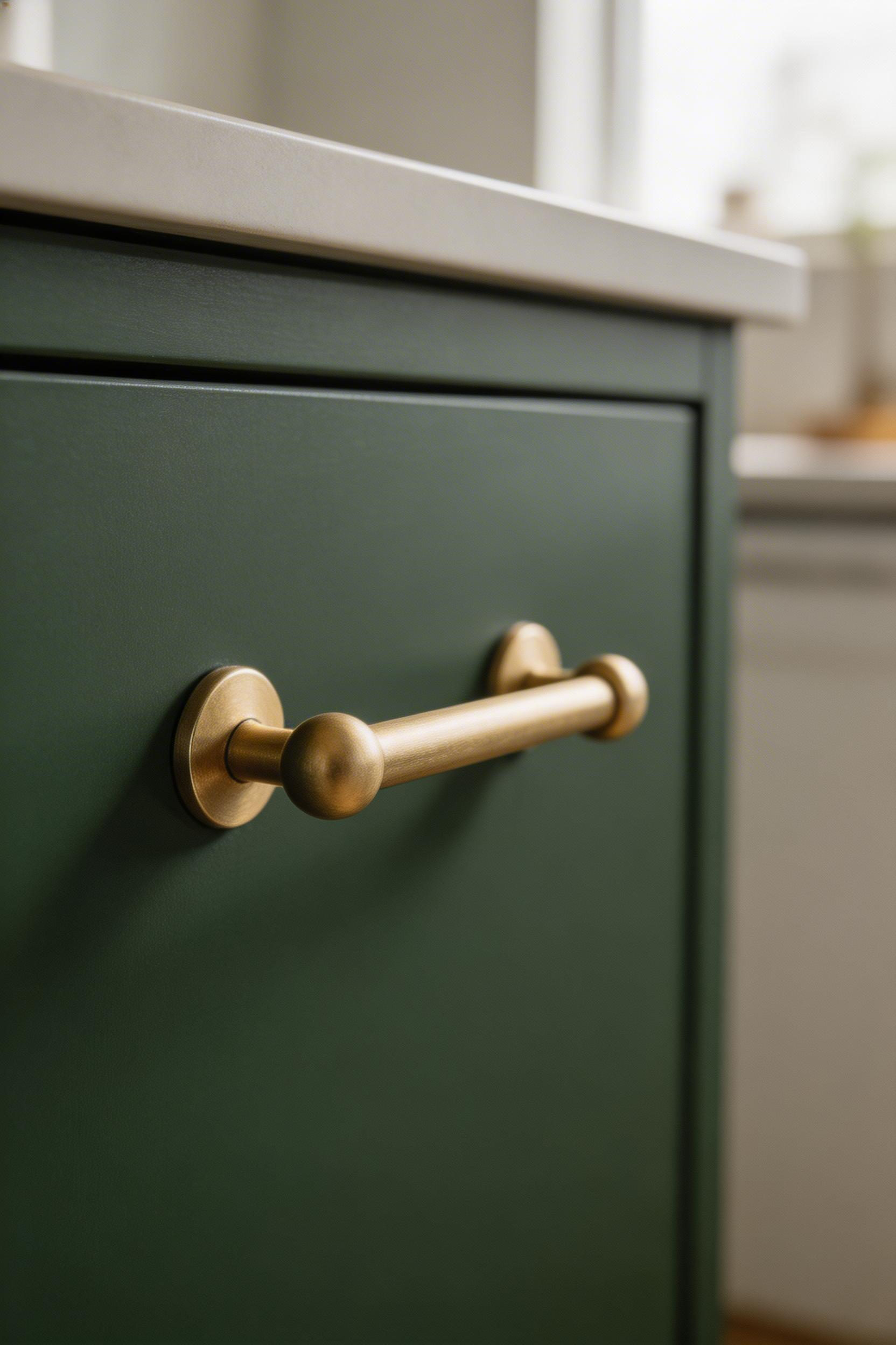 Cabinet hardware is the smallest change with the most disproportionate visual return in a kitchen. A single finish decision — like unlacquered brass against a dark cabinet color — changes the character of the entire room.