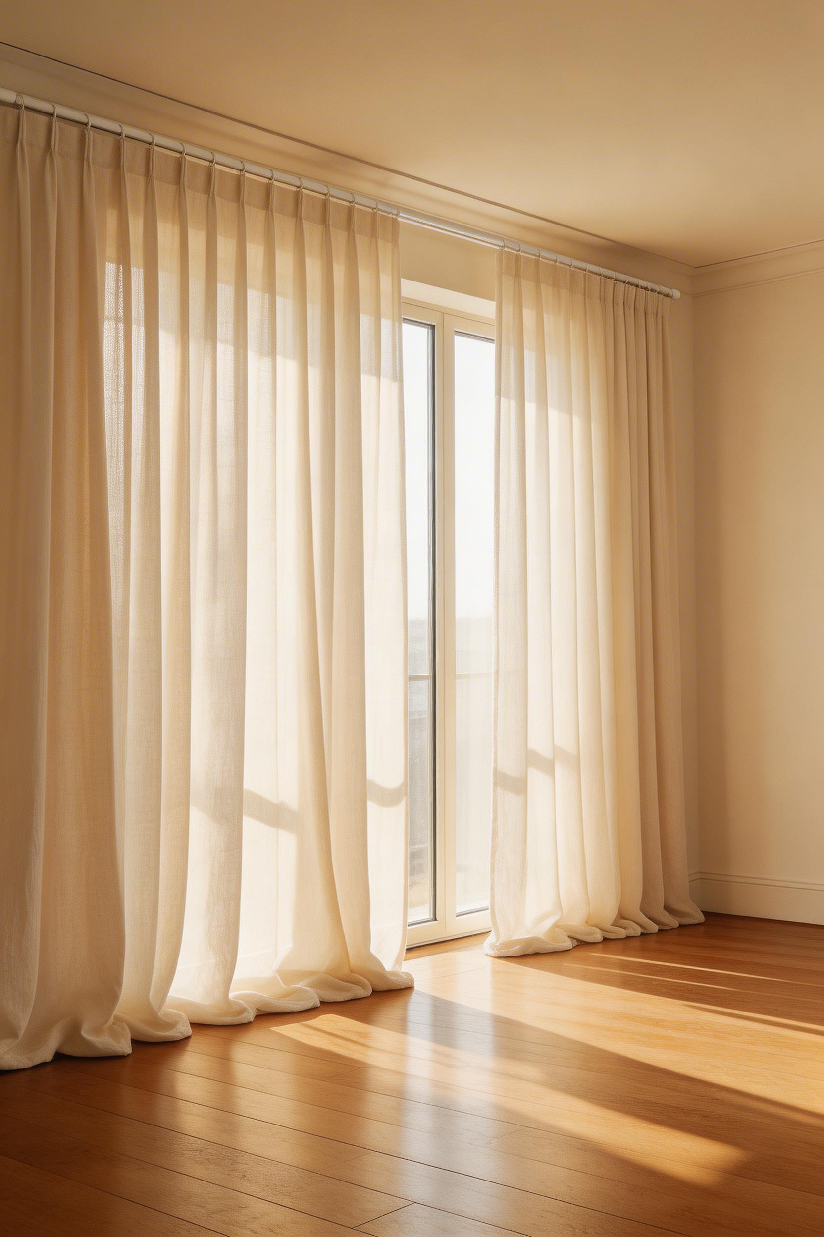 Floor-to-ceiling linen drapery hung close to the ceiling dramatically increases the perceived height of this luxury living room while adding fabric texture and warmth to the architecture.
