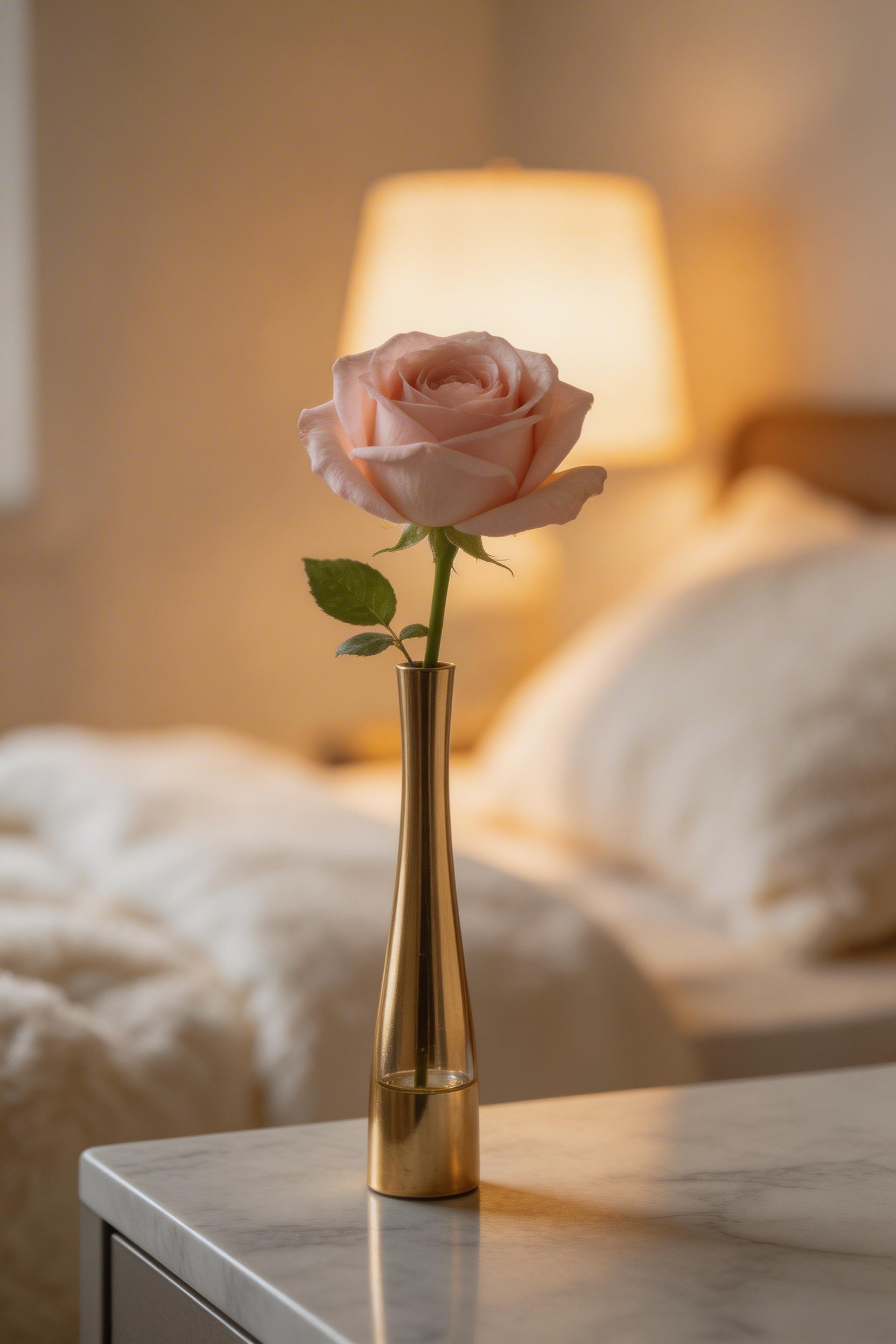 A single garden rose stem in a well-chosen vase contributes more to romantic bedroom decor than an elaborate arrangement — specificity and intention matter more than quantity.