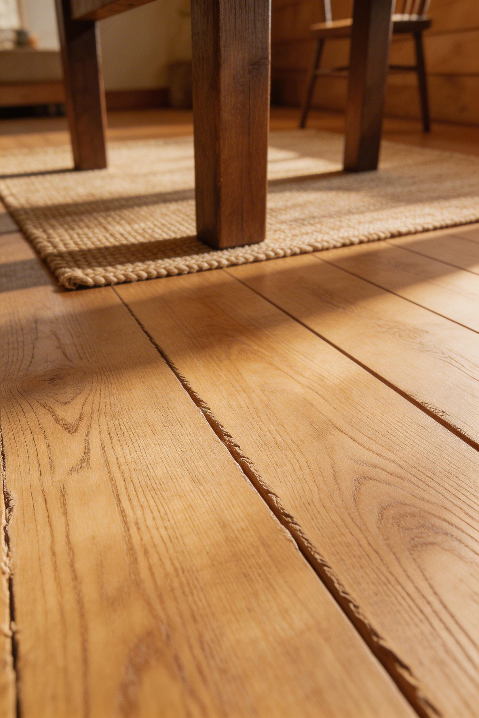 Wide-plank white oak flooring with its natural grain variation and warm honey tone is the flooring choice that most convincingly anchors a rustic dining room's character.