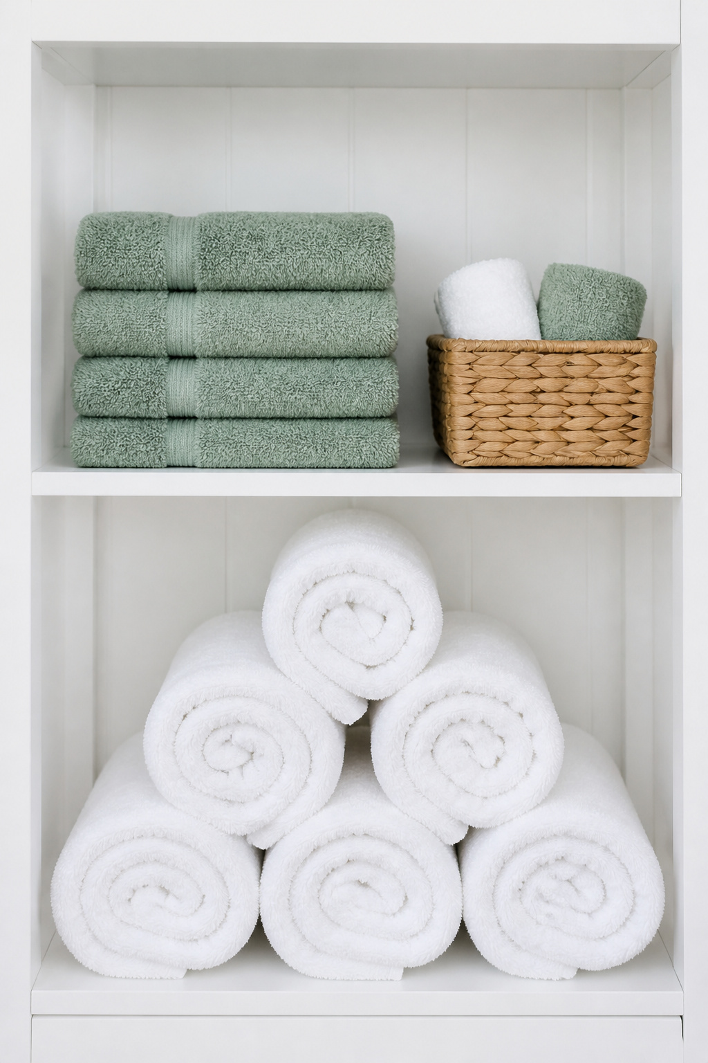 Coordinated towels in two tones — an anchor neutral and a single accent colour — cost $25-50 and immediately elevate the bathroom's feel.