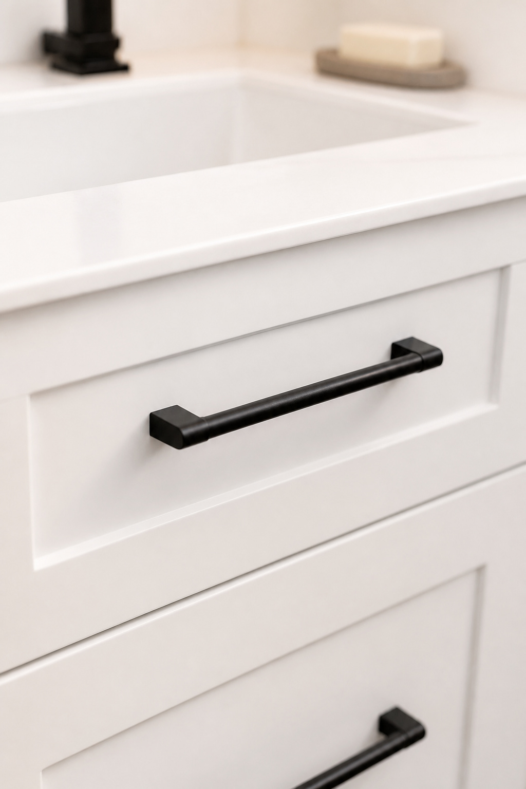 A full set of matte black pulls for a standard vanity costs $15-30 — and the visual change is immediate and substantial.