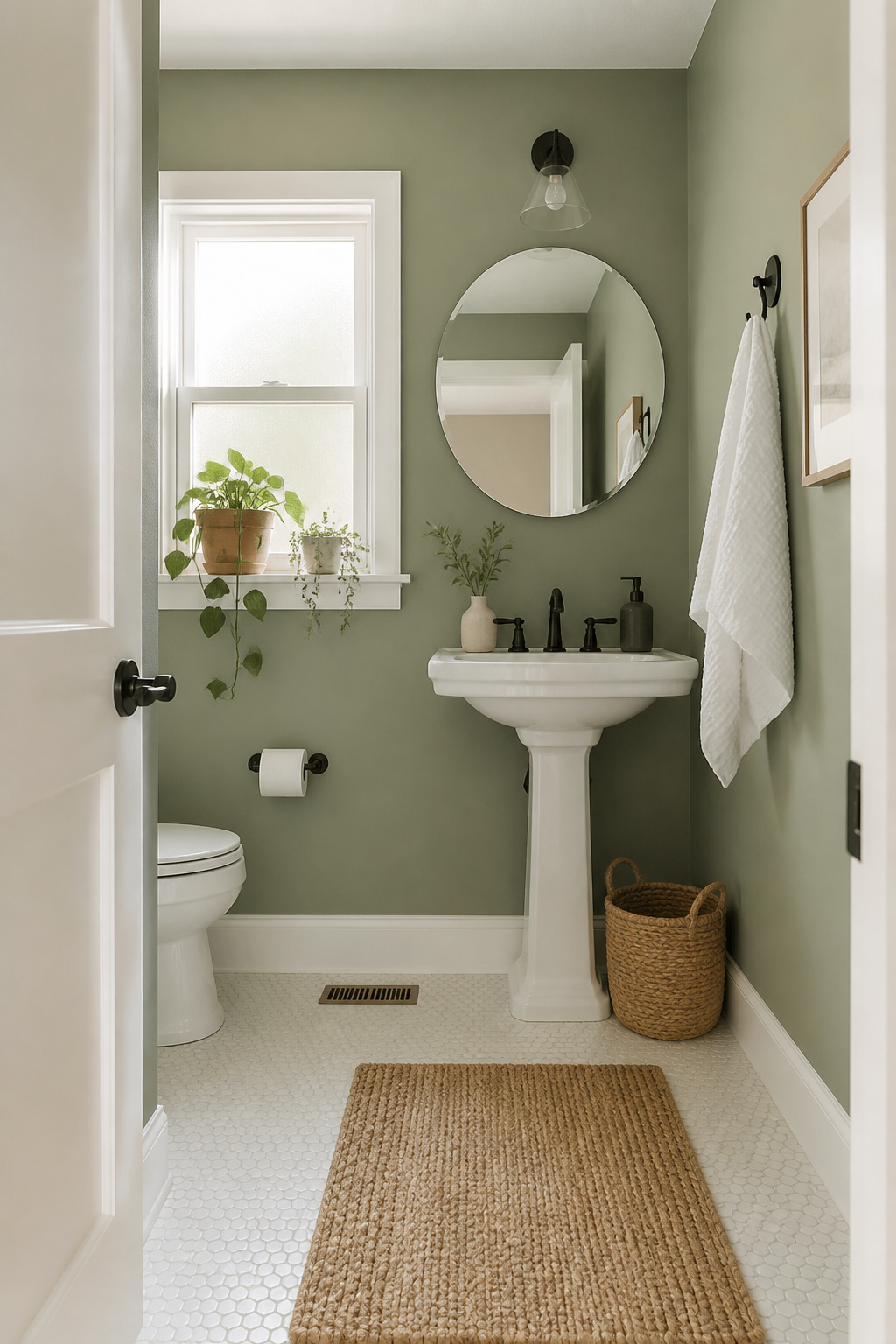 A quart of humidity-resistant paint — Benjamin Moore Aura Bath & Spa or Sherwin-Williams Emerald — transforms a bathroom in one weekend for $30-85.