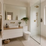 A thoughtfully designed small bathroom interior proving that good design decisions — floating vanity, vertical tile, large mirror, natural light — make every square foot count.