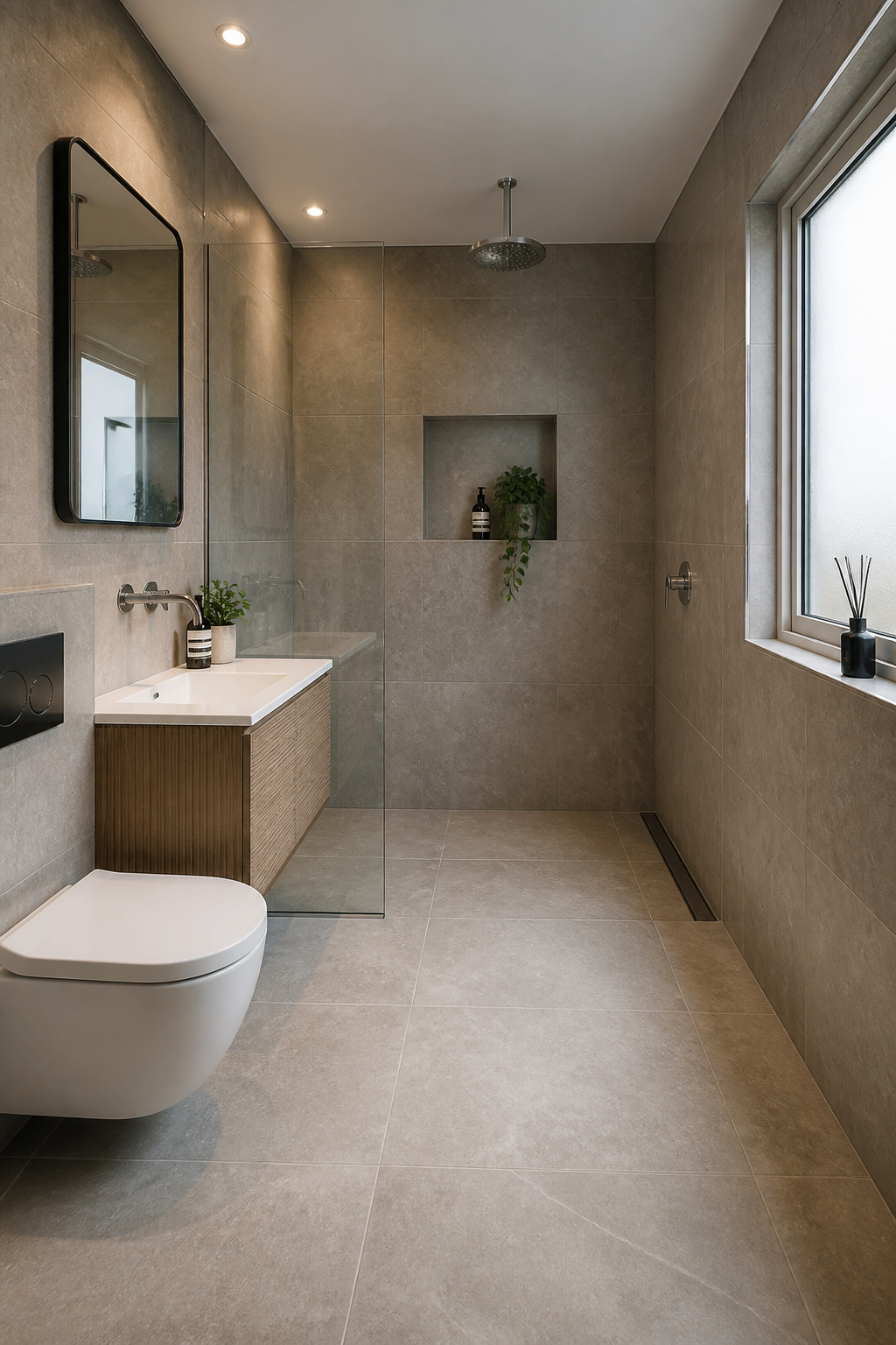 A wet room removes every glass partition and creates one continuous waterproofed space — visually the most dramatic transformation possible in a small bathroom footprint.