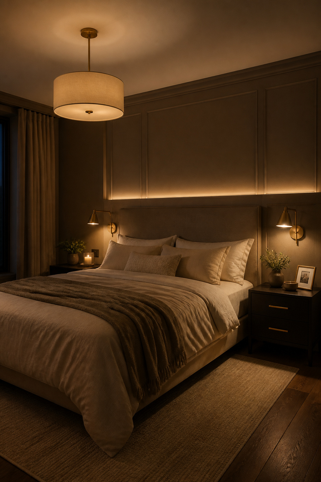 Three independently dimmed lighting circuits — ambient, task, and accent — give a bedroom the flexibility to support every activity and hour.