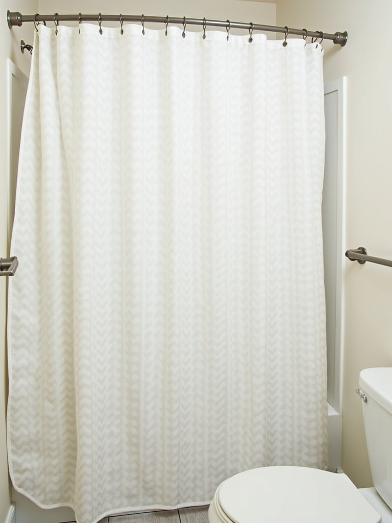 Bathroom shower with a patterned shower curtain