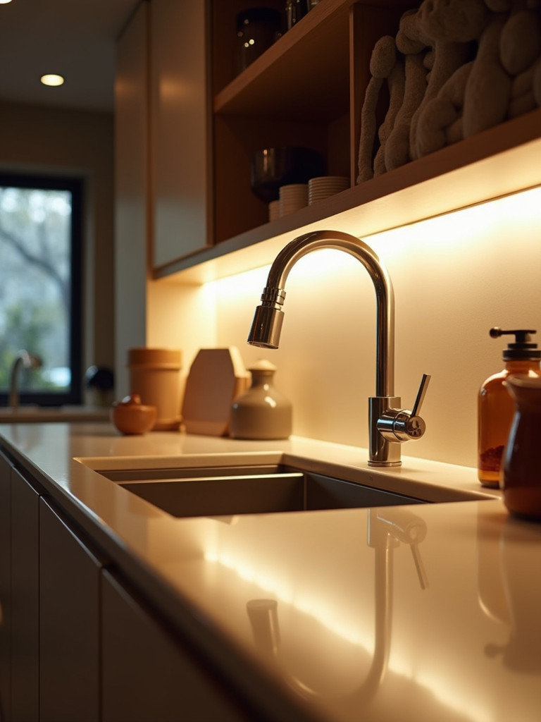 Kitchen bar with built-in sink and stylish faucet for easy preparation and clean-up.