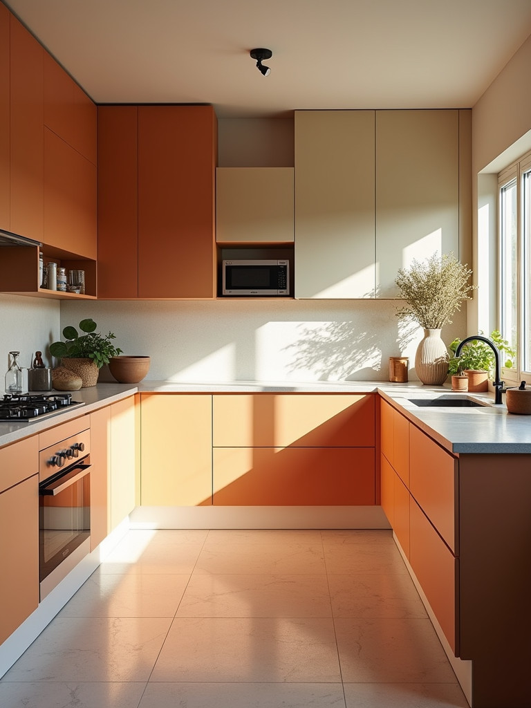 A modern kitchen featuring bold and stylish paint colors