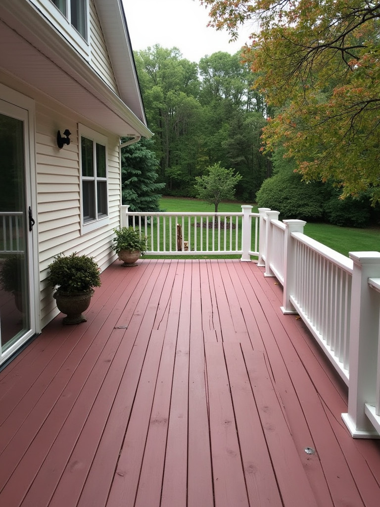 A deck with a carefully chosen color palette that complements the surrounding home and landscape.