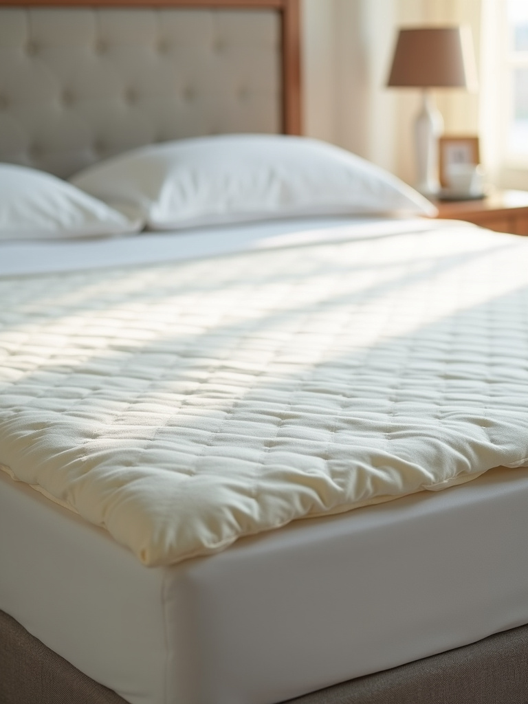 A comfortable mattress topper adding a soft layer on top of the bed for improved sleep and comfort.