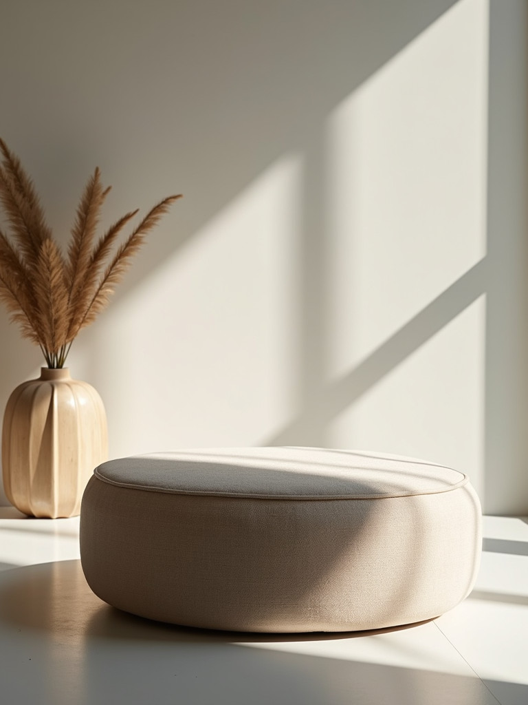 An ottoman that enhances the minimalist vibe of the sitting room