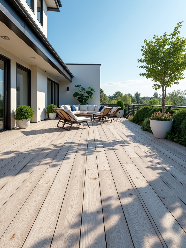 A spacious composite deck with a lounge setup, showcasing the durability and style of the material.