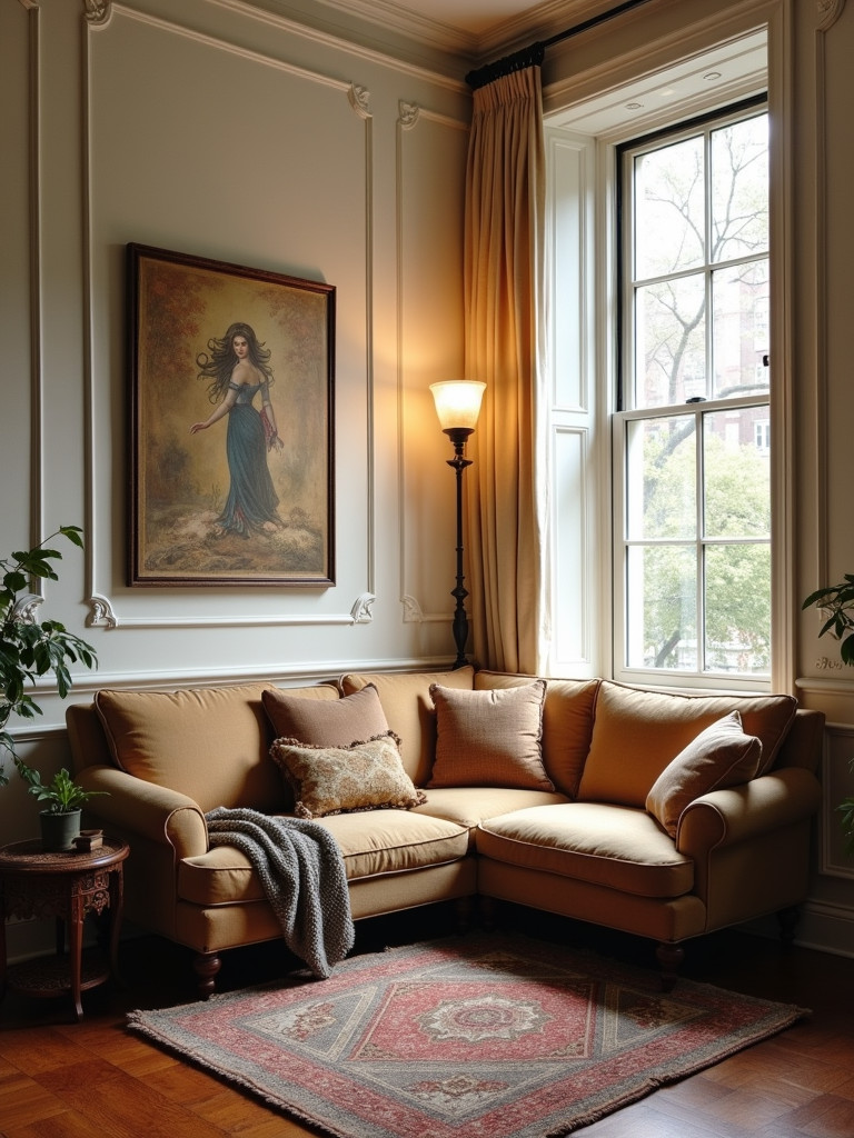 Living room with a cozy and comfortable reading nook.