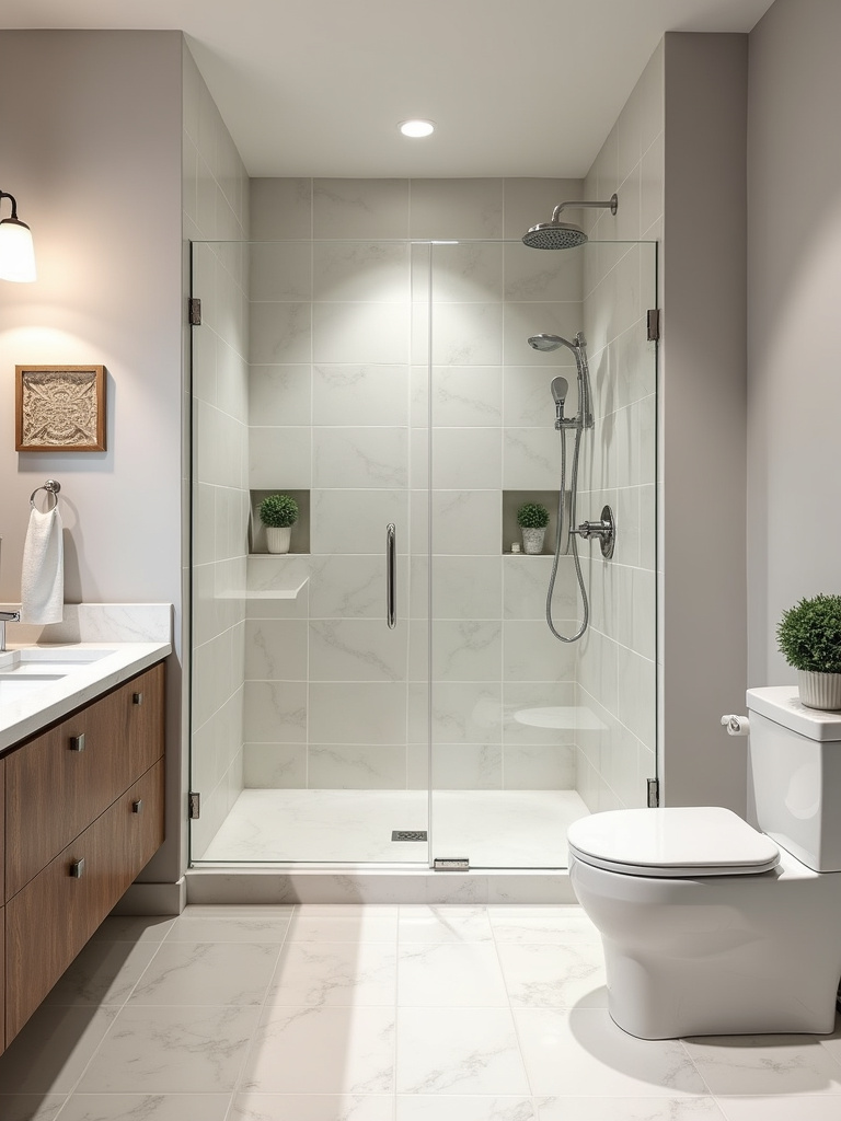 A curbless shower for easy accessibility.
