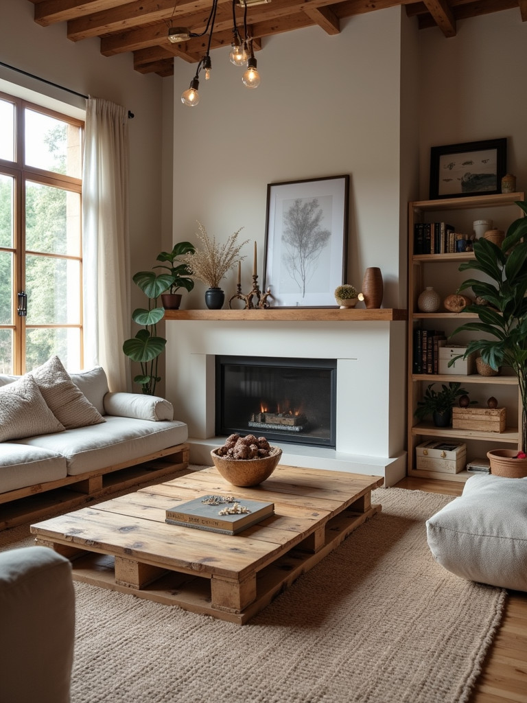 Living room with DIY furniture made from wooden pallets