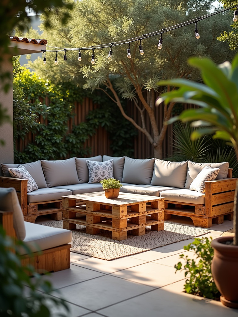 A stylish outdoor seating area with DIY pallet furniture