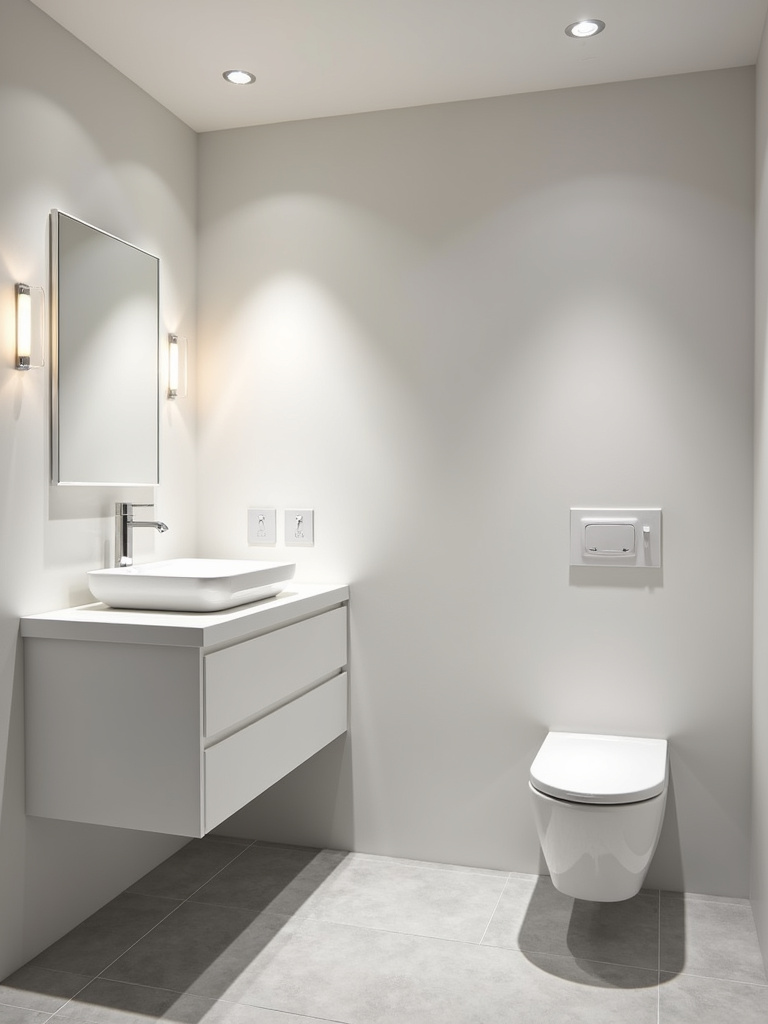 Modern bathroom showing a variety of energy-efficient LED light fixtures.
