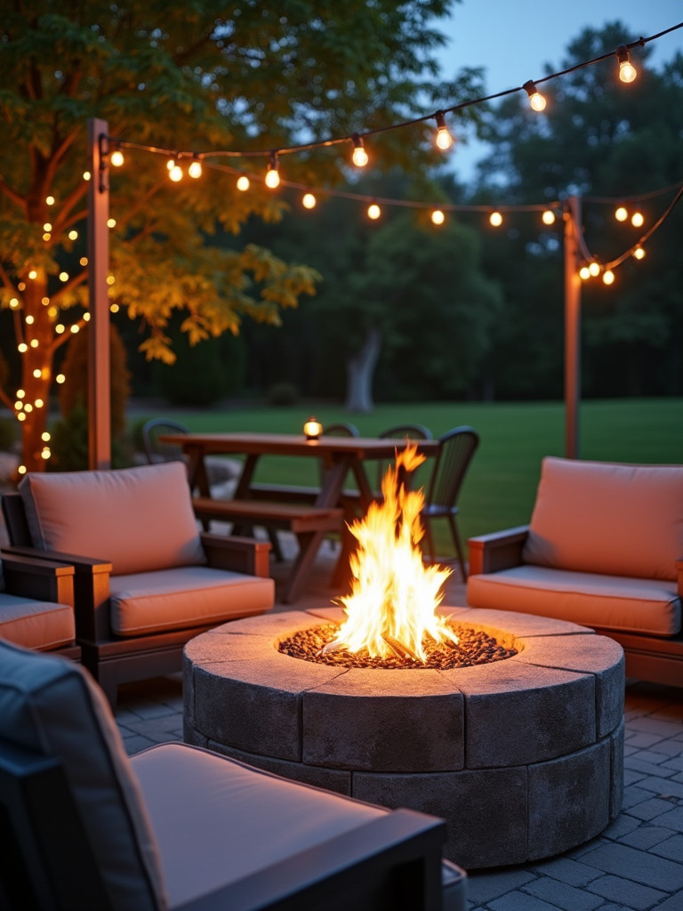 A cozy fire pit area with comfortable seating