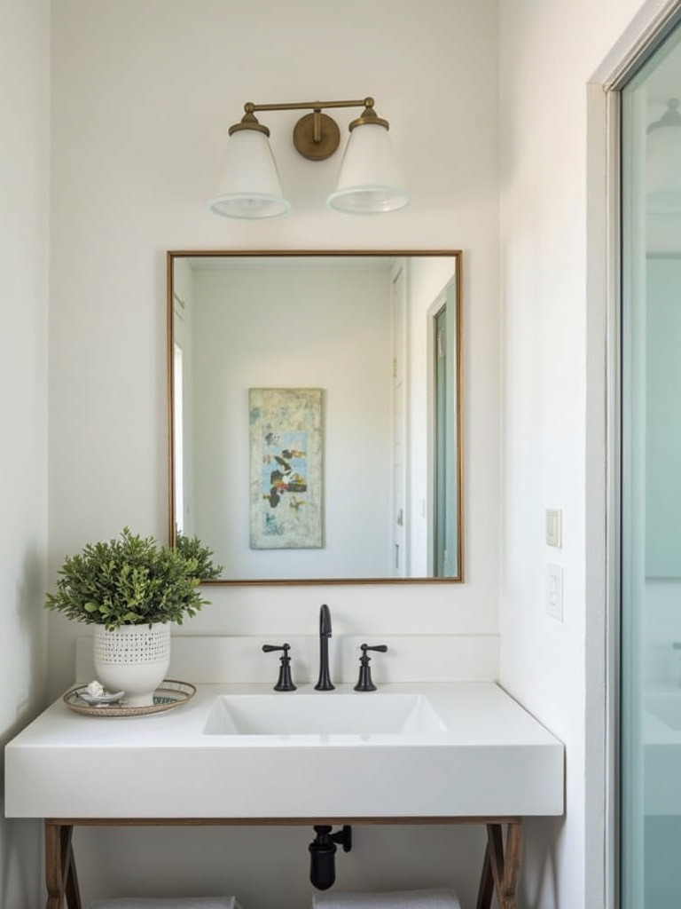 Bathroom vanity with a framed mirror