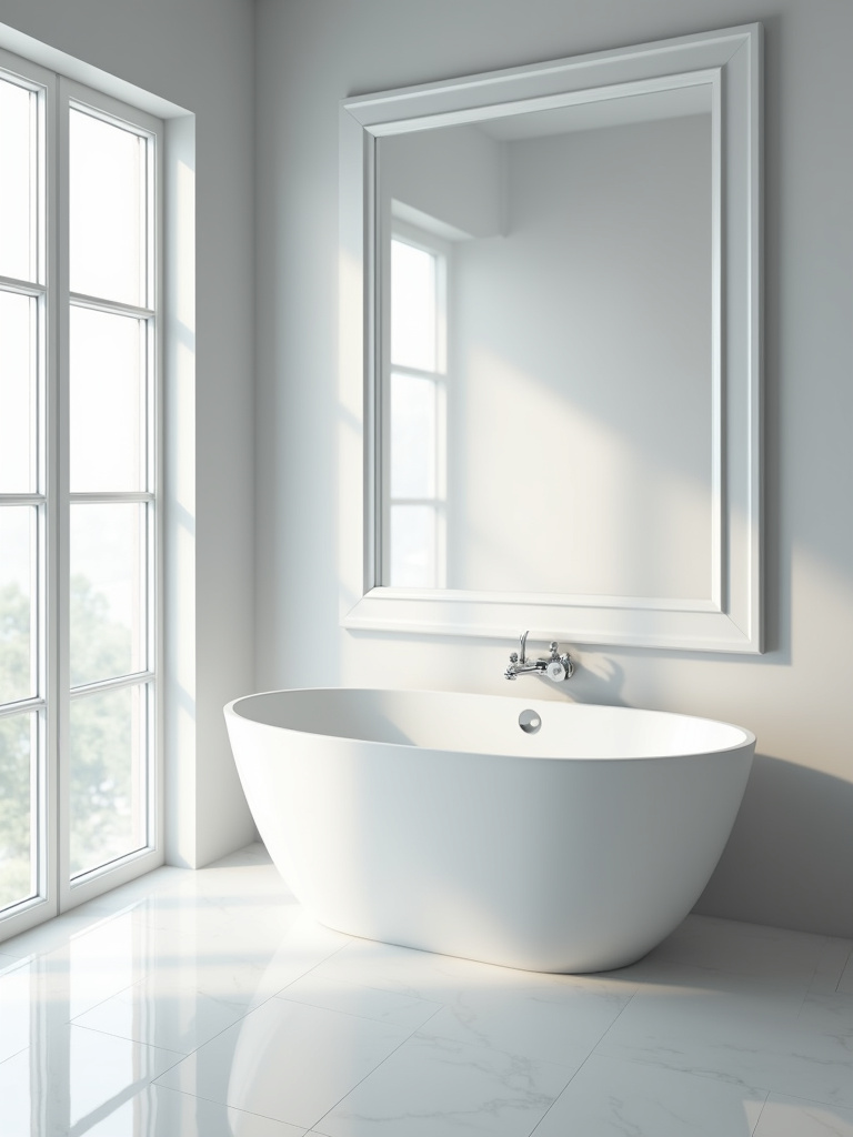 Modern bathroom with a freestanding bathtub under natural light