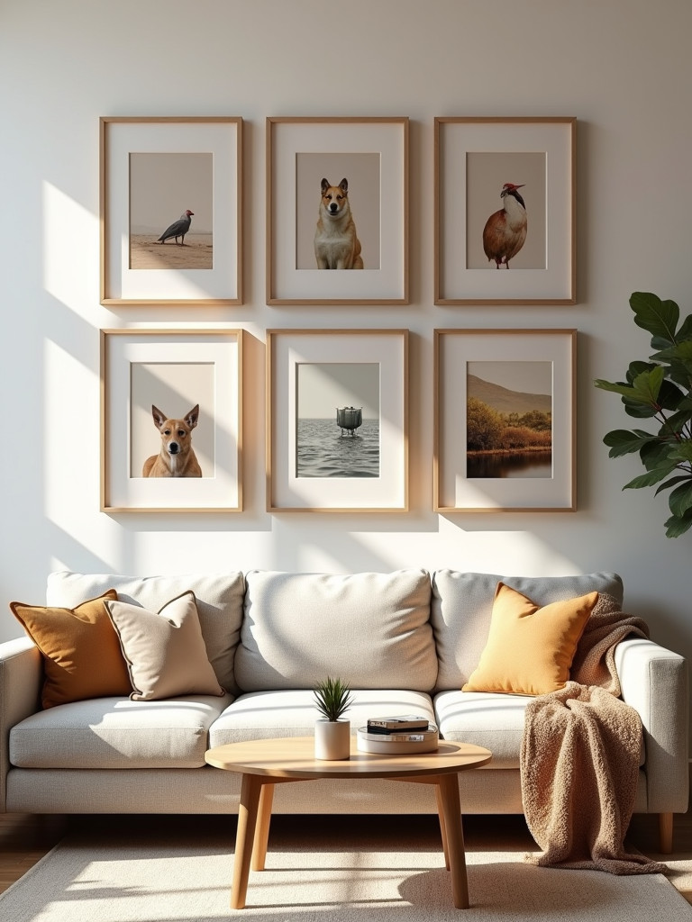 Living room with an affordable art gallery wall