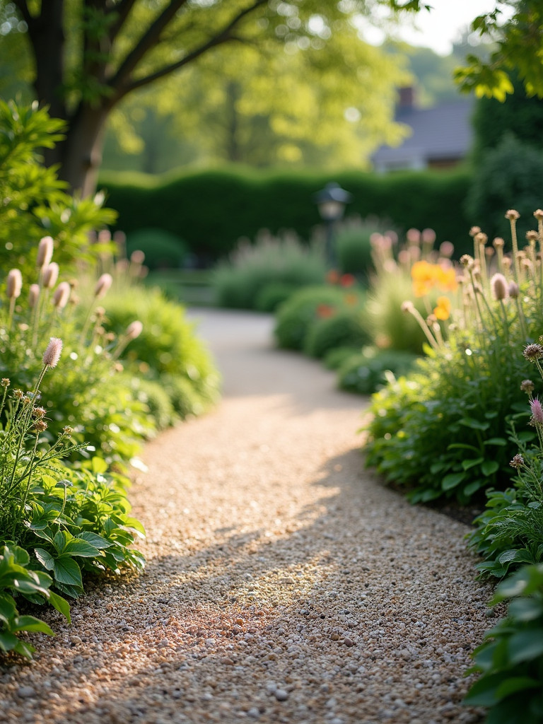 A gravel path winding through a lush garden