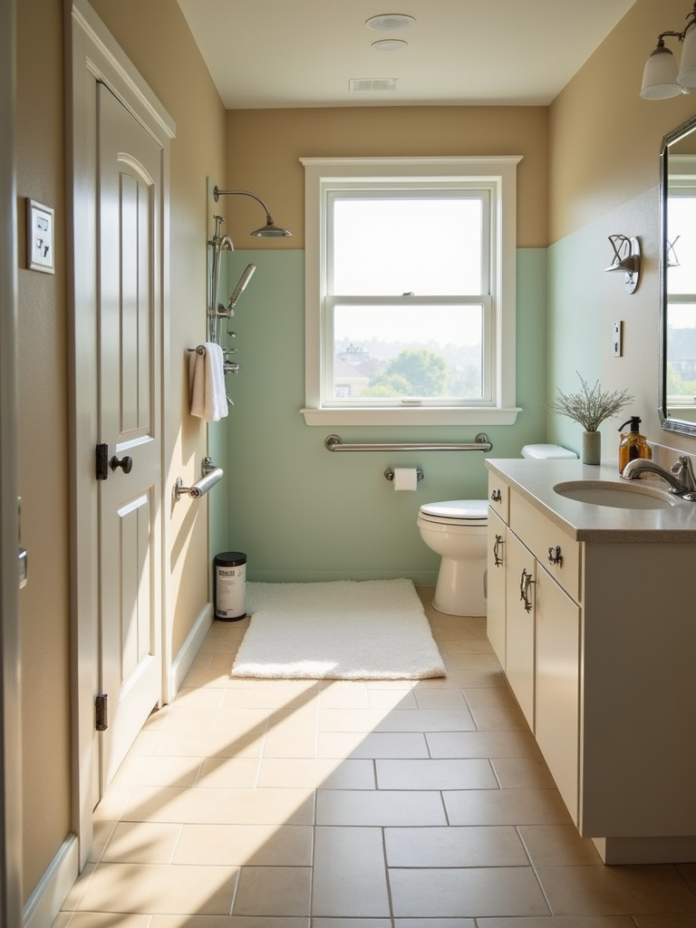 A handicap accessible shower designed with inclusivity in mind.