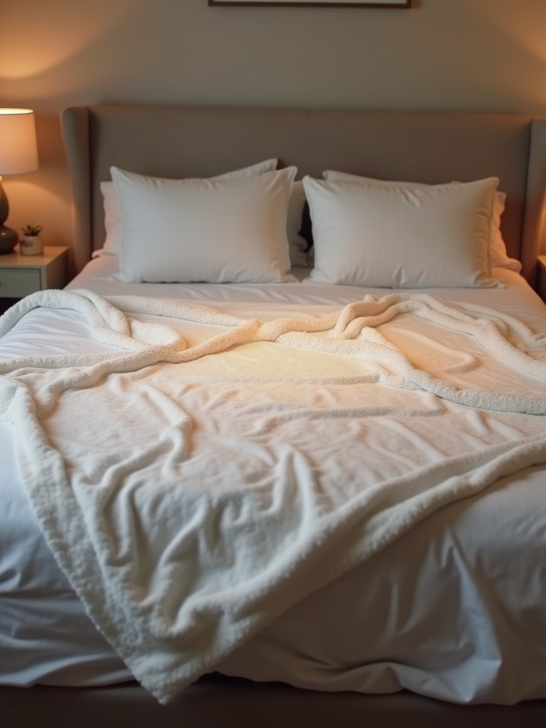 A cozy bed with a heated blanket for added warmth and comfort.