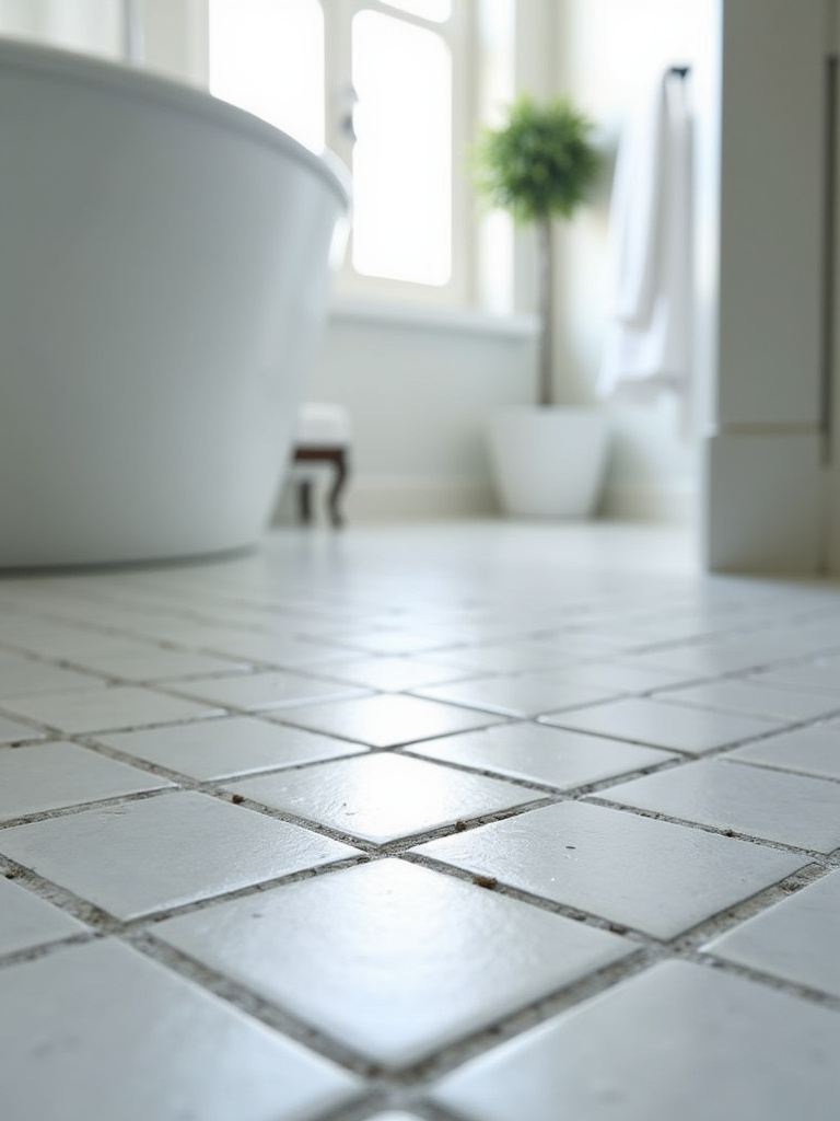 Close up view of a modern floor featuring gray herringbone tiles
