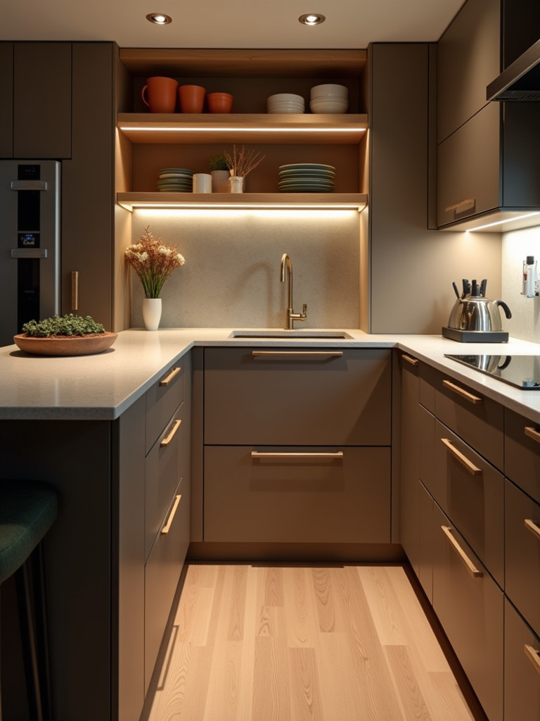 Hidden pull-out kitchen bar that maximizes space and adds a surprising element.