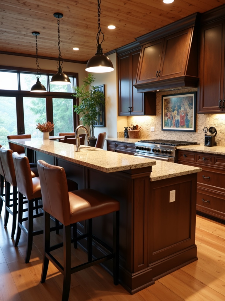 Kitchen with high-top bar seating with comfortable and stylish bar stools.
