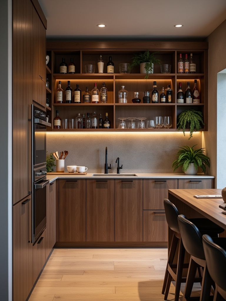 An elegant built-in bar area in a stylish modern kitchen