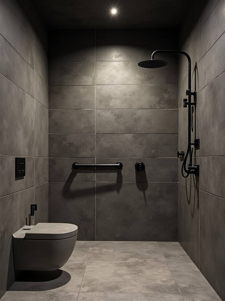 An industrial style shower featuring exposed pipes.