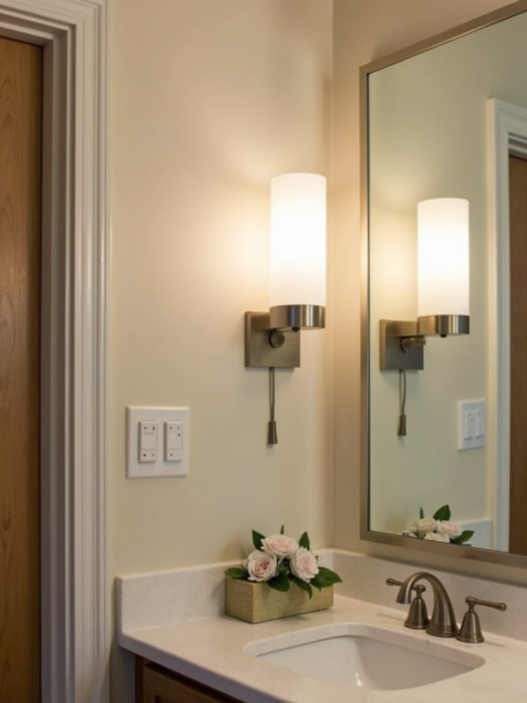 Bathroom with sconce lighting above the vanity