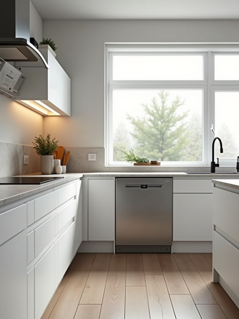 A sophisticated kitchen with an integrated dishwasher matching cabinetry for a streamlined look.